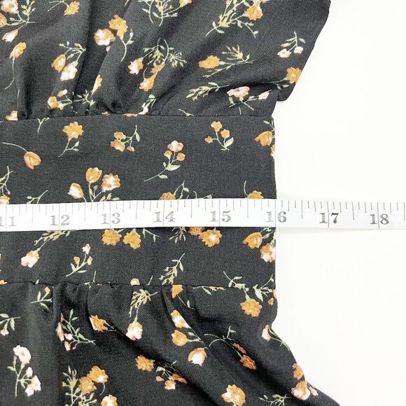 Nasty Gal Dress Women's 8 Black Orange Tea Floral Button Down Cinched Waist Mini - Picture 9 of 16